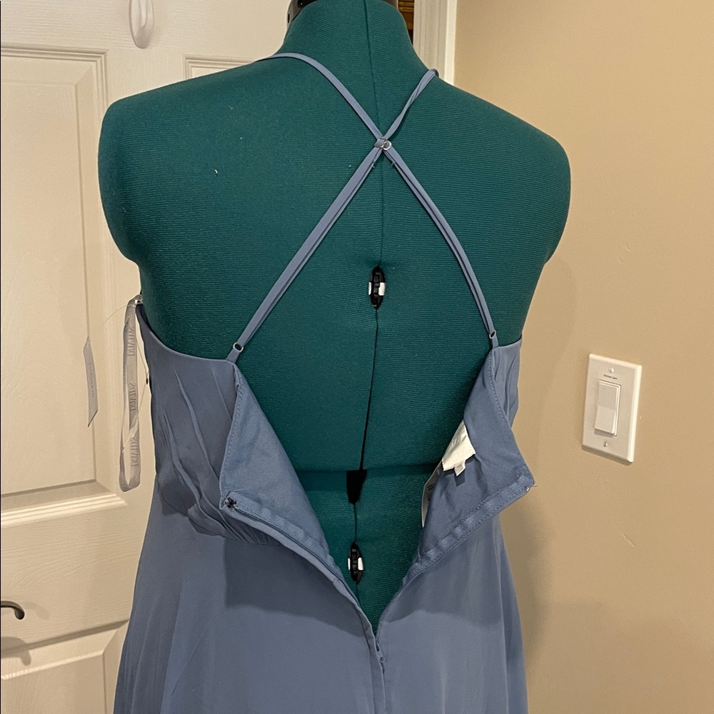 David’s Bridal SPAGHETTI STRAP FULL SKIRT Plus size 22 Gown Steel Blue - Picture 2 of 8